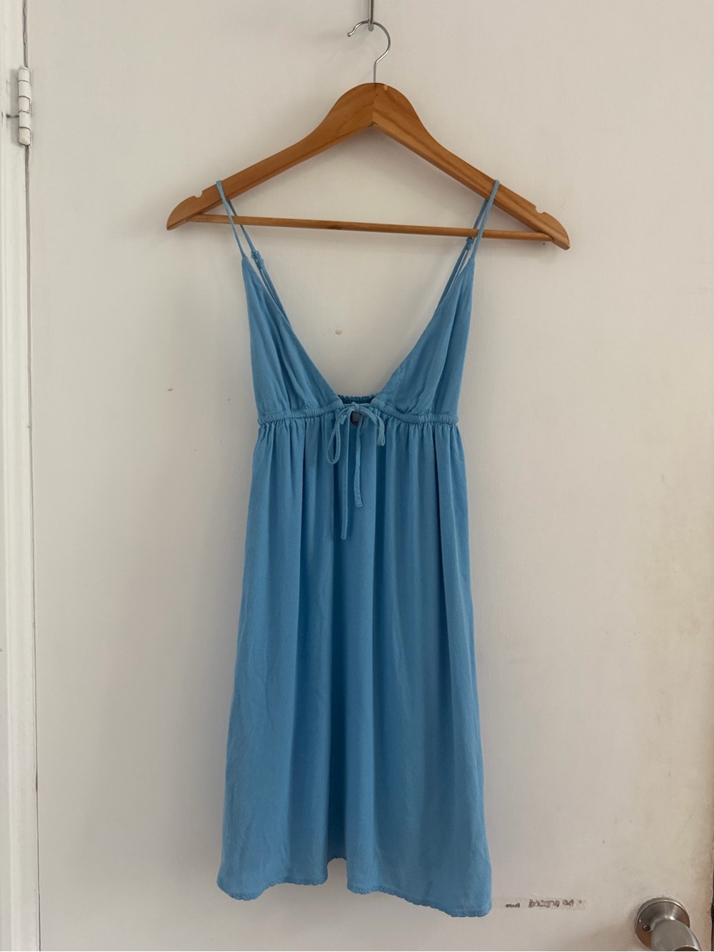 Wilfred Sky Blue Tie-Front Spaghetti Strap Mini Dress
